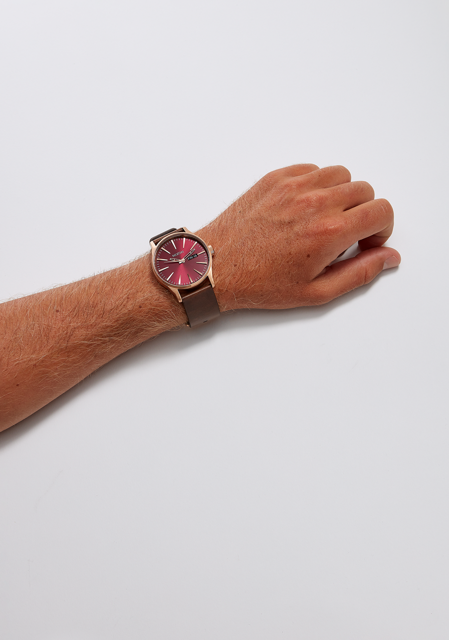 
NIXDEV01 Sentry Leather Analog Watch - Rose Gold / Gunmetal / Brown - View 6