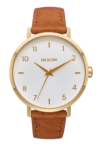 
NIXDEV01 Arrow Leather Analog Watch - Gold / White / Saddle - View 1