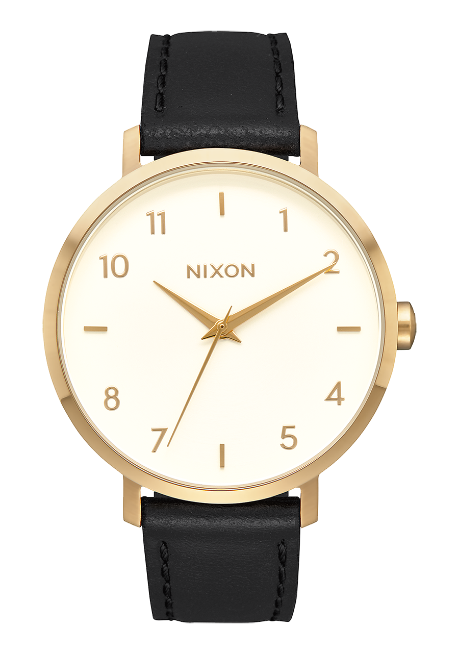 
NIXDEV01 Arrow Leather Analog Watch - Gold / Cream / Black - View 1